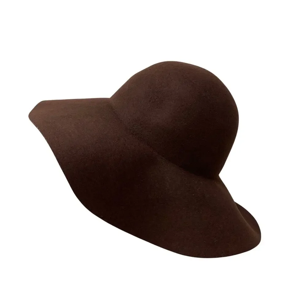 BCBGMAXAZRIA Brown Wool Felt Floppy Hat Wide Brim Womens Classic Fall